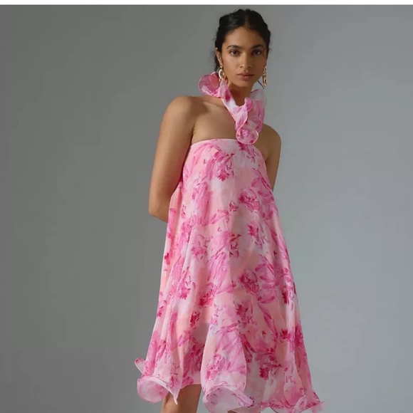 Anthropologie Mandira Wirk Floral Halter Swing Dress NEW SZ Large - Picture 1 of 3